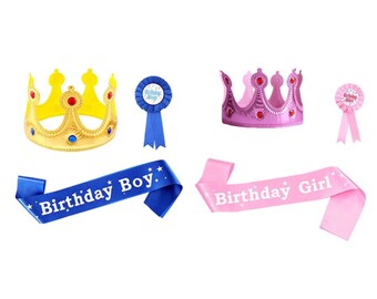 Birthday crown, sash, badge for boy and girl