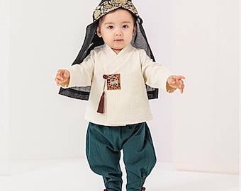 Green Cotton Hanbok(100day/dohl) suit for baby boy