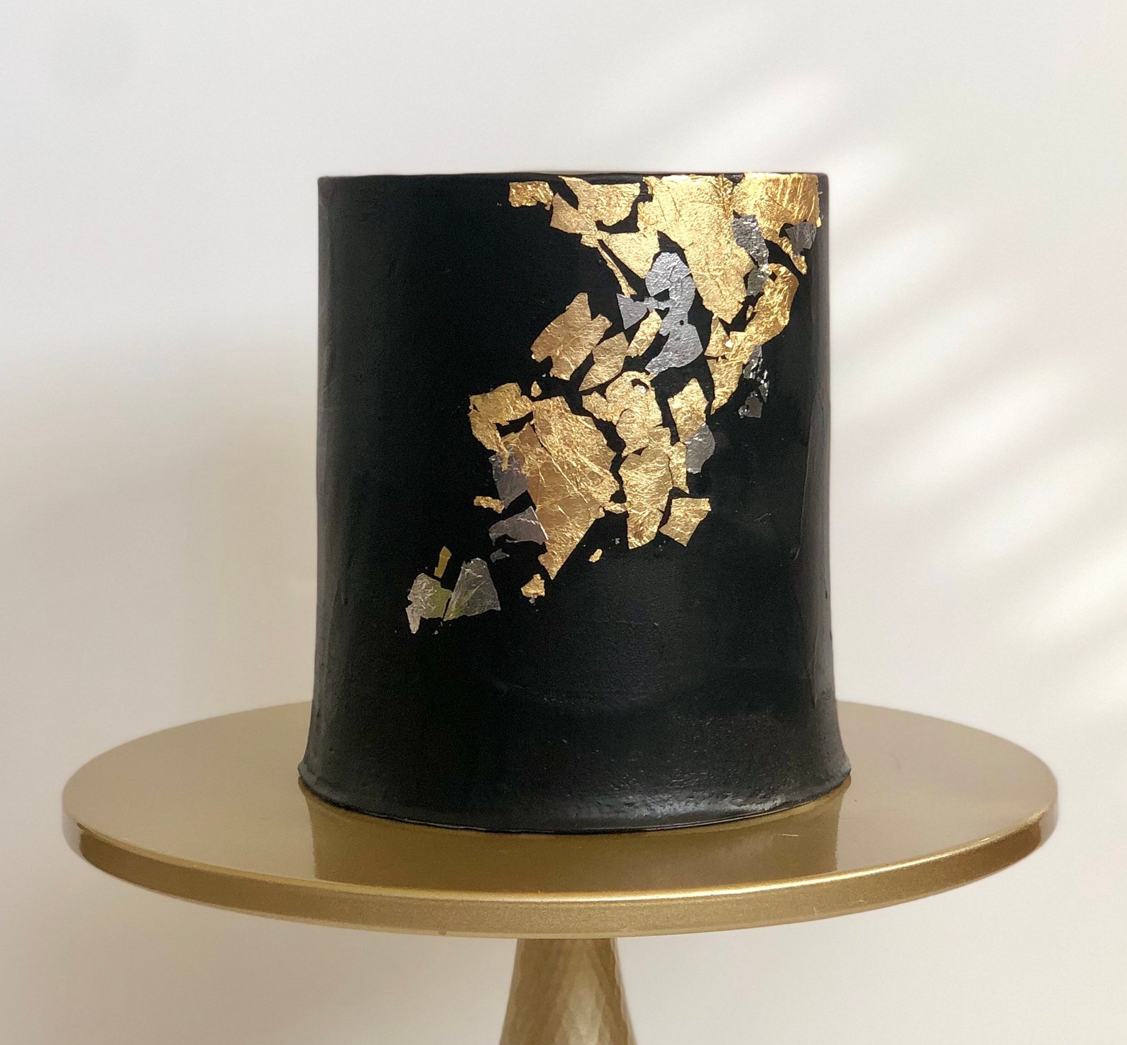 Black Fake Cake With Gold & Silver Leaves - Etsy