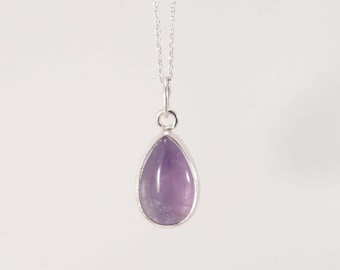 Amethyst Necklace Sterling Silver, Amethyst Tear Pendant, Sterling Silver Necklace for Woman, Sterling Silver Chain with extender, 925 chain