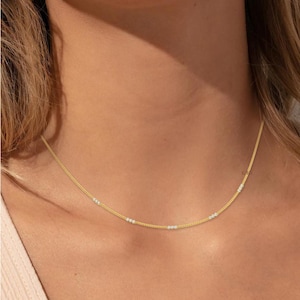 Dainty 14k Gold Diamond Station Necklace: 0.60ct VS Natural Diamonds