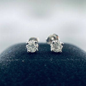 Natural Diamond Stud Earrings, 4 Prong Stud Earrings, 14K Diamond Stud Earrings, 14K White Gold with push back,  Natural Diamond Earrings
