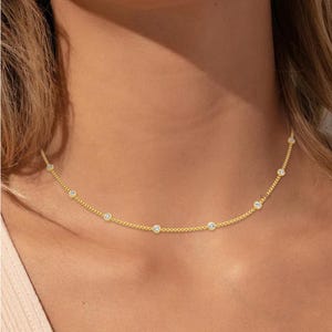 14k Gold Diamond Station Necklace: 2.17ct Natural VS Diamonds