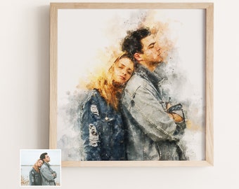 Custom Watercolor Portrait from Photo, Personalized Wall Hangings for Her, Individual Husband Gift, Gift for Him, Handmade Painting Wife