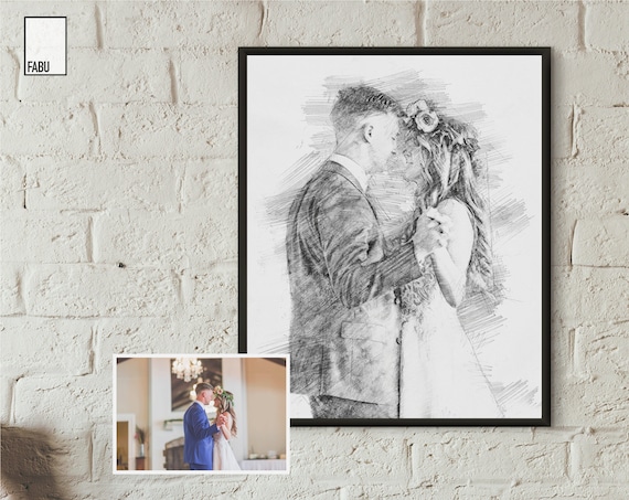 Personalisierte Bleistift Digital Hochzeit Zeichnung, Portrait von Foto, personalisiertes Jubiläum Geschenk, individuelles Portrait