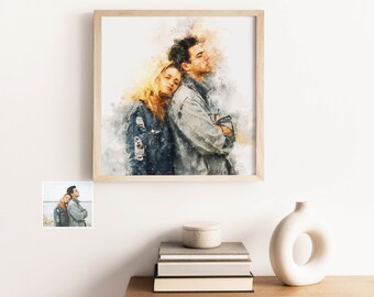 Personalized Couple Watercolor Portrait from Photo, Anniversary Wall Art, Custom Art Print, Gift for her, Photo to Watercolor, Best Friend