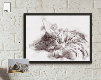 Custom Pet Drawing, Custom Pencil Sketch, Animal Portrait From Photo, Dog Memorial, Cat Memorial, Pet Portrait