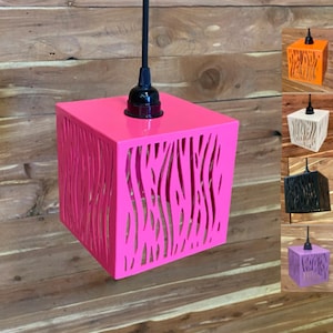 Metal Zebra Print Lamp / 6&#39;&#39;X6&#39;&#39; / Steel Construction / Powder Coated / Hanging Lamp / Lamp Shade / Art Deco Lighting / Pendant Lamp