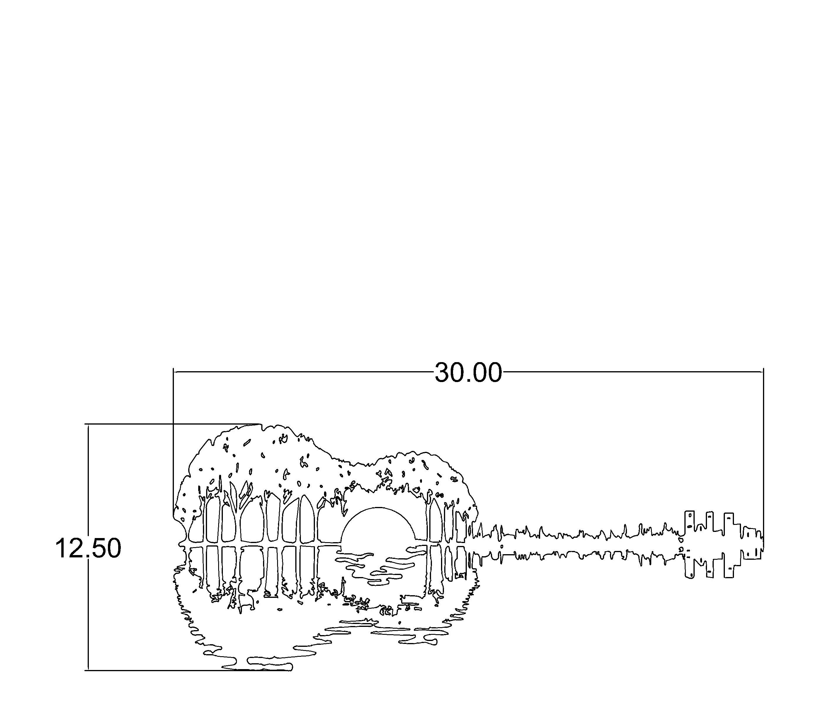 Guitar Sunset Wall Art, Flat Black, Powder Coated Metal Sign, 30'' X 12