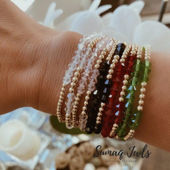 Swarovski Bracelets Bff Bracelets Matching Bracelets 14K Gold Filled Swarovski Beads Swarovski Crystals Gold Ball Beaded Bracelets Mom I