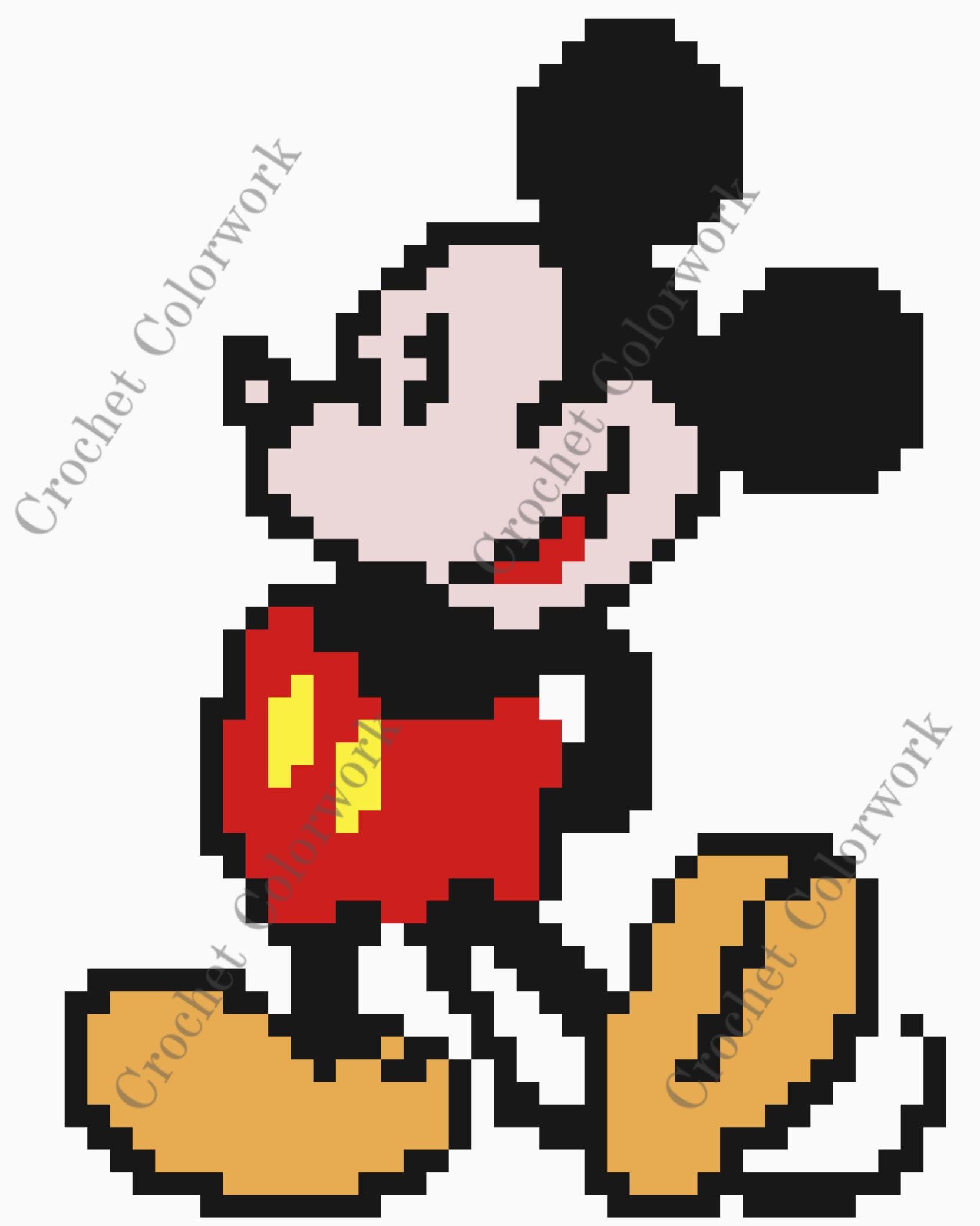 GRID PATTERN Mickey Mouse Design Pixel Chart Pattern Crochet Colorwork ...