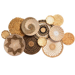 Set of 12 Boho Wicker Basket Wall Decor Set: Rustic Woven Hangings