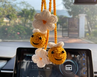 Crochet Bee Car Charm | Handmade Rear View Mirror Hanging