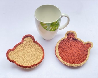 Crochet Bear Coaster Set, Personalized Cotton Decor, Handmade in Vietnam