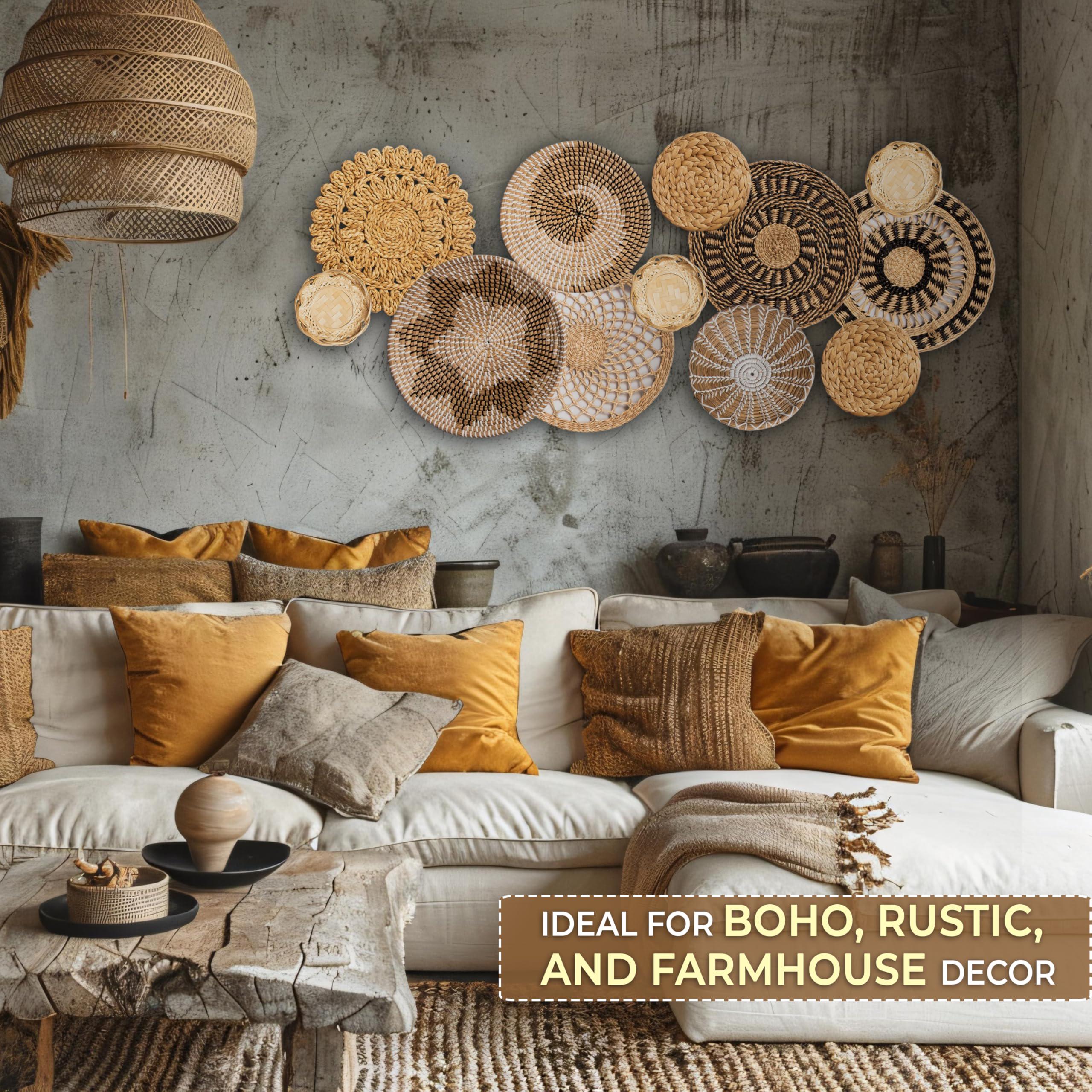 Set of 12 Boho Wicker Basket Wall Decor Set: Rustic Woven Hangings - Etsy