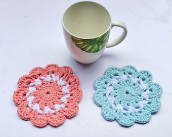 Handmade Crochet Flower Coasters (Set of 2) - Personalized Home Decor