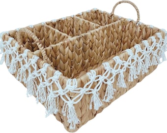 Laquedecraft Wicker 4-section Water Hyacinth Storage Basket for Organizing Bathroom Kitchen Shelves Supplies Organization