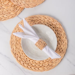 Round Water Hyacinth Placemats | Boho Rattan Woven Placemats | Farmhouse Spring Placemats | Table Wicker Placemats