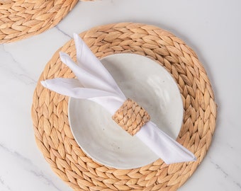 Woven Water Hyacinth Placemats: Round Boho Farmhouse Table Decor