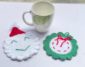 Crochet Christmas Coasters: Handmade Cotton Holiday Decor, Set of 2