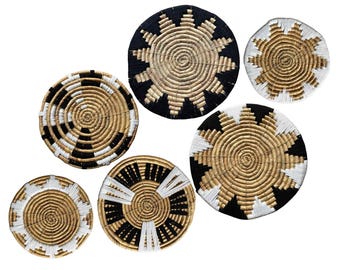 Set of 6 Boho Wicker Basket Wall Decor Set: Rustic Woven Hangings