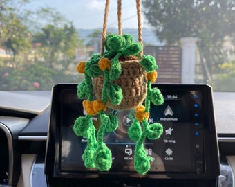 Crochet Hanging Plant | Car Rear View Mirror Accessory