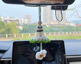 Crochet Shuttlecock Car Charm | Handmade Car Hanging Ornament