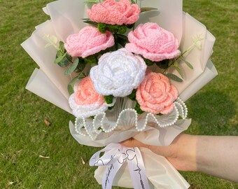 Handmade Crochet Rose Bouquet: Knitted Milk Cotton Flowers