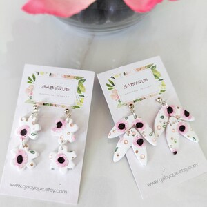 Handmade Floral polymer clay earrings -Pink floral clay dangles, pastel clay earrings, Lightweight floral clay earrings. Nickel free.
