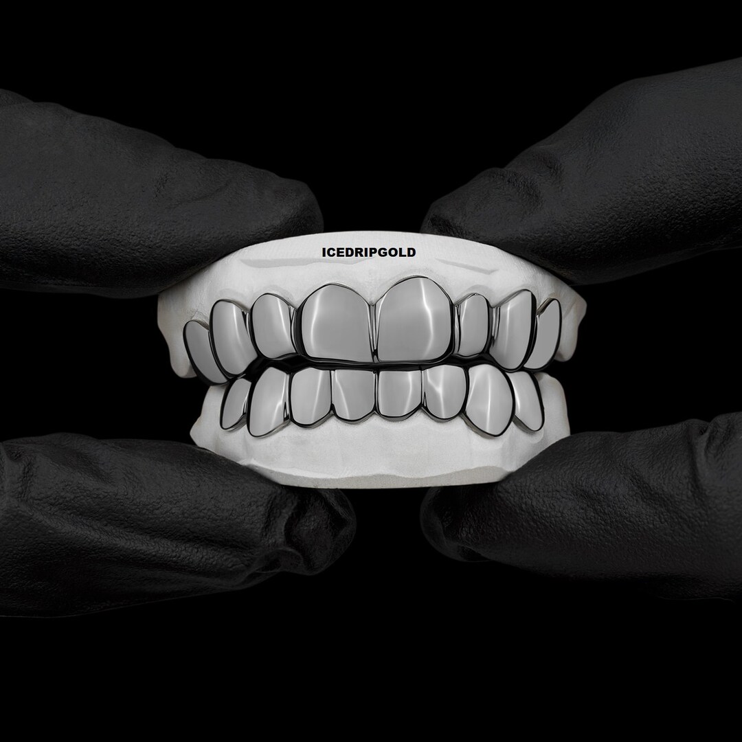 4K Gold 5X Layered 6 Piece Fang Grillz, Gold CZ Grillz, Top and Bottom