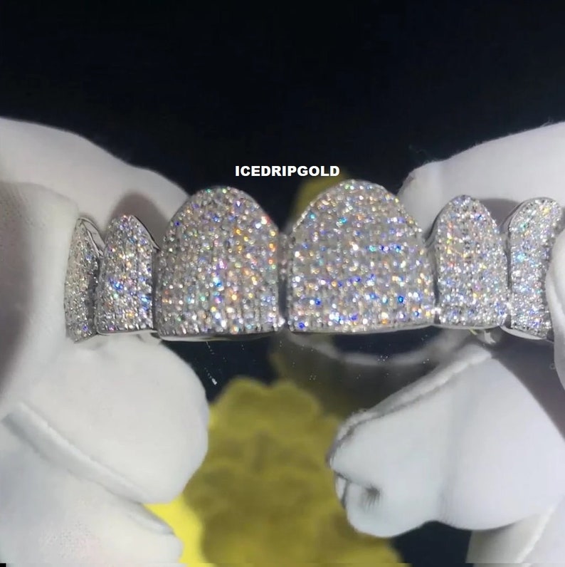 Moissanite Grillz, 4 Top & 4 Botton Moissanite Grills, Custom Made Full