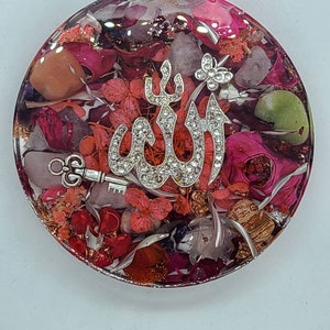 Woosa Mamma Orgonite Wide Open Heart Coaster Charging Plate-Silver or God Allah Calligraphy-Do not sit anything on top of this!