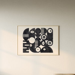 Black and beige printable Bauhaus illustration, abstract geometric painting image 3