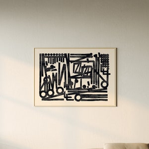 Abstract geometric art print for an original and modern black wall decor image 2