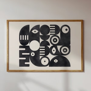 Black and beige printable Bauhaus illustration, abstract geometric painting image 5