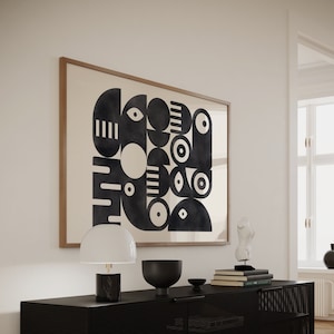 Black and beige printable Bauhaus illustration, abstract geometric painting image 4