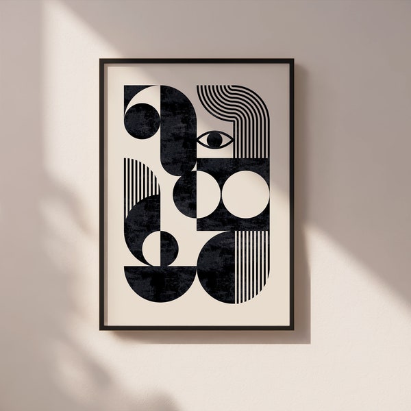 Grande affiche Bauhaus en noir et blanc, déco scandinave, téléchargement immédiat