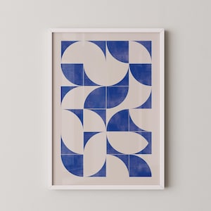 Großes Poster im Bauhaus-Stil, blaues geometrisches Muster, direkter Download
