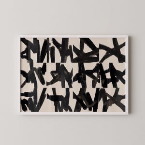 Großes abstraktes Gemälde in Schwarz und Beige, WABI-SABI neutrale Wandkunst zum Ausdrucken