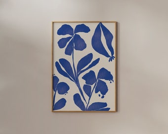 Vintage illustration of blue wildflower on cream beige background, nordic modern retro decor