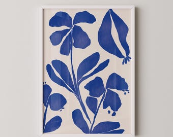 Illustrazione vintage di fiori selvatici blu su sfondo beige crema, arredamento moderno retrò nordico