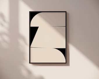 Beige and black abstract art print, minimalist Scandinavian poster