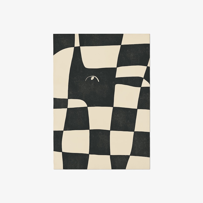 Black and beige checkerboard printable wall art, Downloadable geometric print, Modern checkered illustration image 2