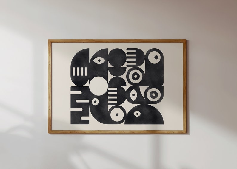 Black and beige printable Bauhaus illustration, abstract geometric painting image 5