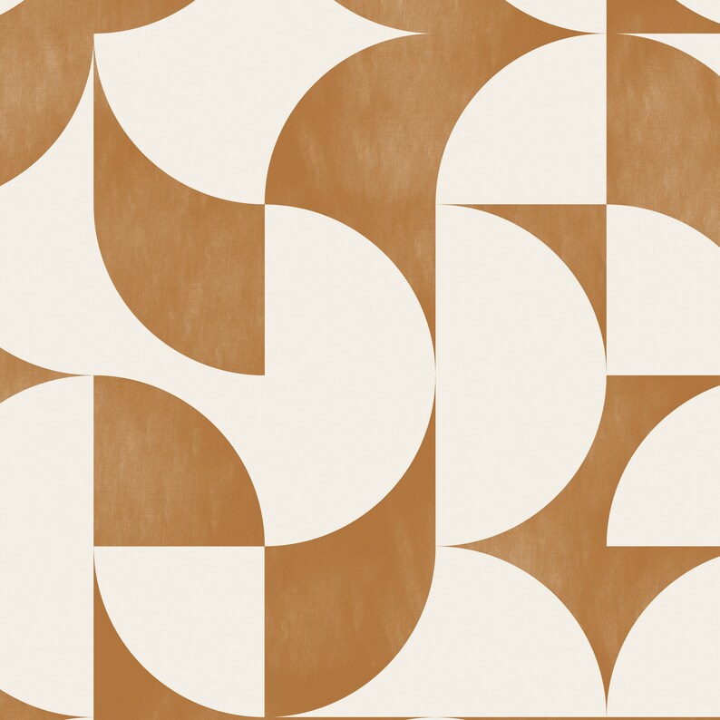 May include: Abstract geometric pattern with overlapping brown and white semi-circles. The pattern is repeated throughout the image.