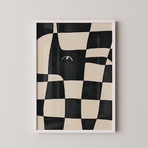 Black and Beige Checkerboard Printable Wall Art, Downloadable Geometric Print, Modern Plaid Illustration