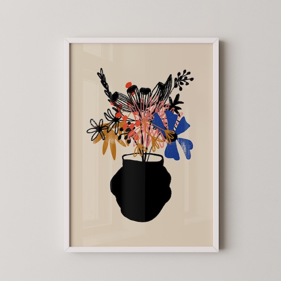 Bouquet de fleur, illustration botanique colorée disponible en plusieurs tailles grand format