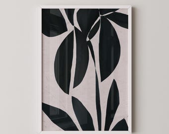 Illustrazione botanica nera stampabile moderna della metà del secolo su uno sfondo grigio chiaro per un arredamento minimalista