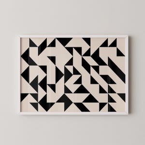 Large black and beige geometric printable poster, modern Scandinavian print triangle pattern