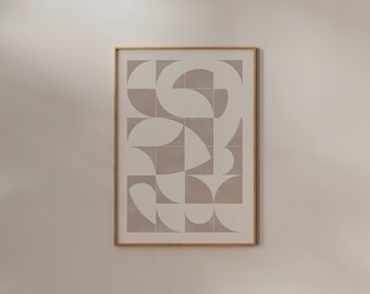 Large format geometric illustration, mauve on a beige background, digital print